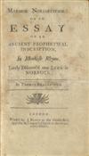 JOHNSON, SAMUEL.  Marmor Norfolciense; or, An Essay on an Ancient Prophetical Inscription.  1739.  Lacks half-title.